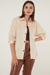 Lela Cepli Oversize Kadife Bayan Gömlek 42190504 KREM
