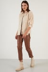Lela Cepli Oversize Kadife Bayan Gömlek 42190504 KREM