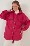 Lela Cepli Oversize Kışlık Bayan Gömlek Ceket 42190456 FUŞYA