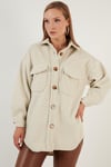 Lela Cepli Oversize Kışlık Bayan Gömlek Ceket 42190456 AÇIK VİZON