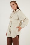 Lela Cepli Oversize Kışlık Bayan Gömlek Ceket 42190456 AÇIK VİZON