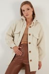 Lela Cepli Oversize Kışlık Bayan Gömlek Ceket 42190456 AÇIK VİZON