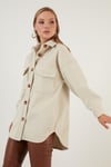Lela Cepli Oversize Kışlık Bayan Gömlek Ceket 42190456 AÇIK VİZON