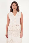Lela Çiçek Nakışlı Pamuklu V Yaka Düğmeli Kadın Yelek 145M38402 EKRU
