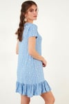 Lela Çiçekli Yuvarlak Yaka Fırfır Detaylı Mini Bayan Elbise 5863677 BEBE MAVİ
