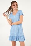 Lela Çiçekli Yuvarlak Yaka Fırfır Detaylı Mini Bayan Elbise 5863677 BEBE MAVİ