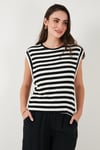 Lela Çizgili Oversize Fit Bisiklet Yaka Kadın T Shirt 5866103 SİYAH