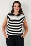 Lela Çizgili Oversize Fit Bisiklet Yaka Kadın T Shirt 5866103 SİYAH