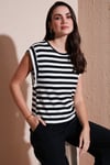 Lela Çizgili Oversize Fit Bisiklet Yaka Kadın T Shirt 5866103 SİYAH