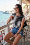 Lela Çizgili Oversize Fit Bisiklet Yaka Kadın T Shirt 5866103 SİYAH