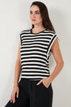 Lela Çizgili Oversize Fit Bisiklet Yaka Kadın T Shirt 5866103 SİYAH