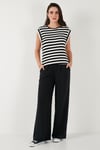 Lela Çizgili Oversize Fit Bisiklet Yaka Kadın T Shirt 5866103 SİYAH