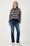 Lela Çizgili Oversize Fit Düğmeli Bayan Polo Yaka Kazak 4615259 LACİVERT
