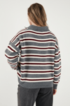 Lela Çizgili Oversize Fit Düğmeli Bayan Polo Yaka Kazak 4615259 GRİ