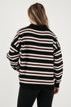 Lela Çizgili Oversize Fit Düğmeli Bayan Polo Yaka Kazak 4615259 SİYAH