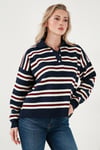Lela Çizgili Oversize Fit Düğmeli Bayan Polo Yaka Kazak 4615259 LACİVERT