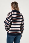 Lela Çizgili Oversize Fit Düğmeli Bayan Polo Yaka Kazak 4615259 LACİVERT