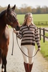 Lela Çizgili Oversize Fit Düğmeli Bayan Polo Yaka Kazak 4615259 KAHVE