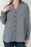 Lela Çizgili Oversize Fit Klasik Yaka Uzun Kollu Bayan Gömlek 6925475 SİYAH