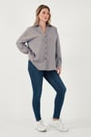 Lela Çizgili Oversize Fit Klasik Yaka Uzun Kollu Bayan Gömlek 6925475 KAHVE