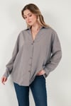 Lela Çizgili Oversize Fit Klasik Yaka Uzun Kollu Bayan Gömlek 6925475 KAHVE