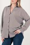 Lela Çizgili Oversize Fit Klasik Yaka Uzun Kollu Bayan Gömlek 6925475 KAHVE
