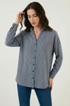 Lela Çizgili Oversize Fit Klasik Yaka Uzun Kollu Bayan Gömlek 6925475 SİYAH