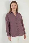 Lela Çizgili Oversize Fit Klasik Yaka Uzun Kollu Bayan Gömlek 6925437 BORDO