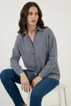 Lela Çizgili Oversize Fit Klasik Yaka Uzun Kollu Bayan Gömlek 6925475 SİYAH