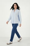 Lela Çizgili Oversize Fit Klasik Yaka Uzun Kollu Bayan Gömlek 6925437 MAVİ