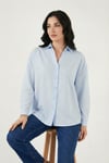 Lela Çizgili Oversize Fit Klasik Yaka Uzun Kollu Bayan Gömlek 6925437 MAVİ