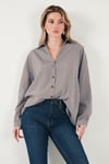 Lela Çizgili Oversize Fit Klasik Yaka Uzun Kollu Bayan Gömlek 6925475 KAHVE