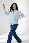 Lela Çizgili Oversize Fit Klasik Yaka Uzun Kollu Bayan Gömlek 6925437 MAVİ