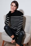 Lela Çizgili Regular Fit Balıkçı Yaka Bayan Kazak 4615565 SİYAH