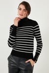 Lela Çizgili Regular Fit Balıkçı Yaka Bayan Kazak 4615565 SİYAH