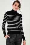 Lela Çizgili Regular Fit Balıkçı Yaka Bayan Kazak 4615565 SİYAH