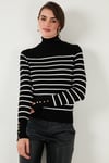 Lela Çizgili Regular Fit Balıkçı Yaka Bayan Kazak 4615565 SİYAH