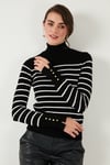 Lela Çizgili Regular Fit Balıkçı Yaka Bayan Kazak 4615565 SİYAH
