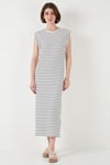 Lela Çizgili Regular Fit Kolsuz Bisiklet Yaka Midi Boy Kadın Elbise 5866107 SİYAH
