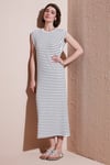 Lela Çizgili Regular Fit Kolsuz Bisiklet Yaka Midi Boy Kadın Elbise 5866107 SİYAH