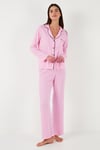 Lela Çizgili Regular Fit Tek Cepli İnce Bayan Pijama Takımı 611PT620 PEMBE