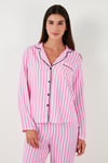 Lela Çizgili Regular Fit Tek Cepli İnce Bayan Pijama Takımı 611PT620 PEMBE