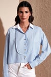 Lela Çizgili Relaxed Fit Önü Parçalı Bayan Gömlek 67044632S4 MAVİ