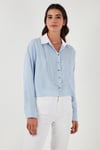 Lela Çizgili Relaxed Fit Önü Parçalı Bayan Gömlek 67044632S4 MAVİ