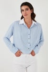Lela Çizgili Relaxed Fit Önü Parçalı Bayan Gömlek 67044632S4 MAVİ