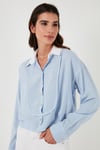 Lela Çizgili Relaxed Fit Önü Parçalı Bayan Gömlek 67044632S4 MAVİ