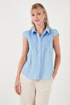 Lela Dantel Detaylı Kısa Kollu Regular Fit Kadın Gömlek 611GO0215 BEBE MAVİ