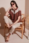 Lela Dantelli Relaxed Fit Kısa Kollu Kadın Gömlek 5865764 KAHVE