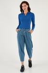 Lela Dar Kesim Bürümcük Kumaş Fitilli Polo Yaka Bayan Bluz 5865448 SAKS