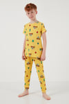 Lela Desenli % 100 Pamuk Bisiklet Yaka Erkek Çocuk Pijama Takımı 6651001 HARDAL